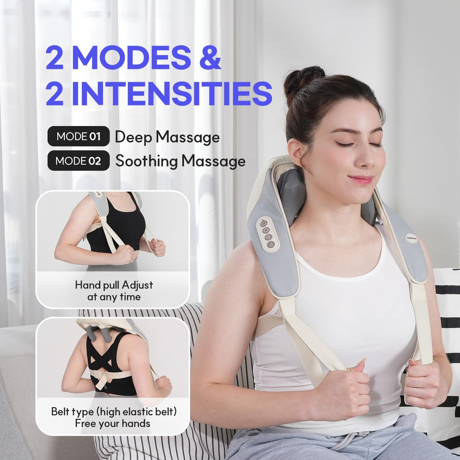 Neck Massager with Heat and Compression - Cordless Electric Deep Tissue Kneading for Pain Relief