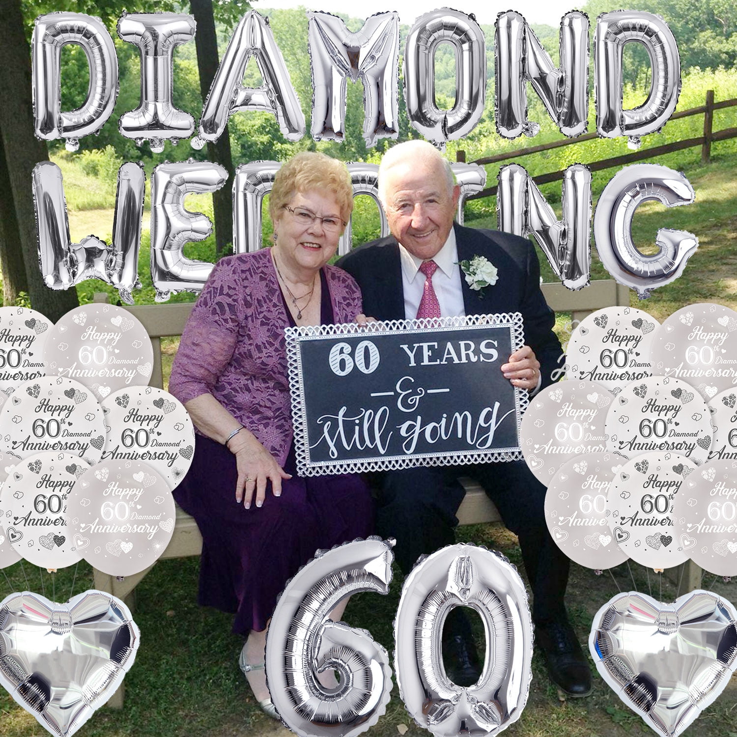 60th Anniversary Decorations, Happy 60th Wedding Anniversary Decorations  with Banner, Cake Topper, H…See more 60th Anniversary Decorations, Happy  60th