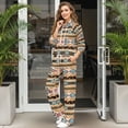 thumbnail image 3 of SCRAWLGOD American Tribal Print Beige Women's 2-Piece Lounge Set Travel Outfits Long Sleeve Turtleneck Pullover Top & Wide-Leg Pants Tracksuits for running, yoga, S, 3 of 7