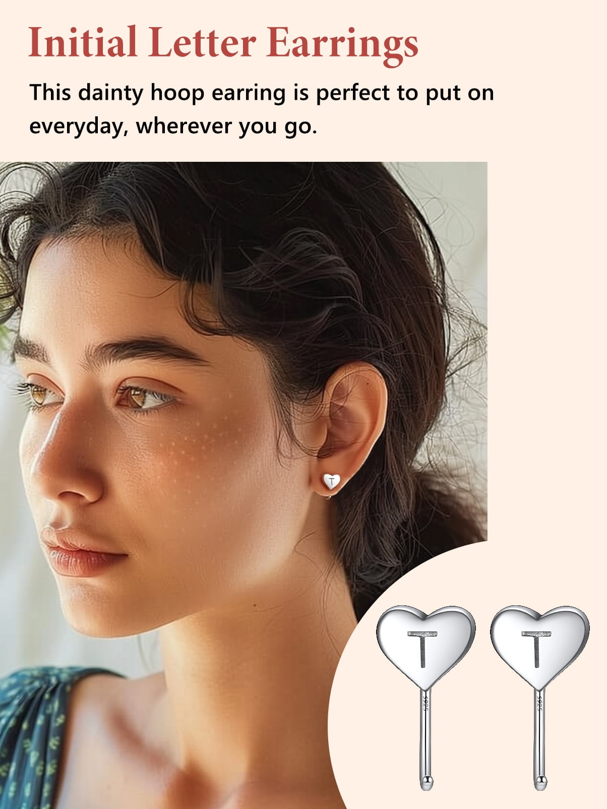 Silvora Half Hoop Earrings for Women Sterling Silver Heart Initial Earrings Minimalist Cartilage Piercing Open Huggie Ear Charms, Letter T