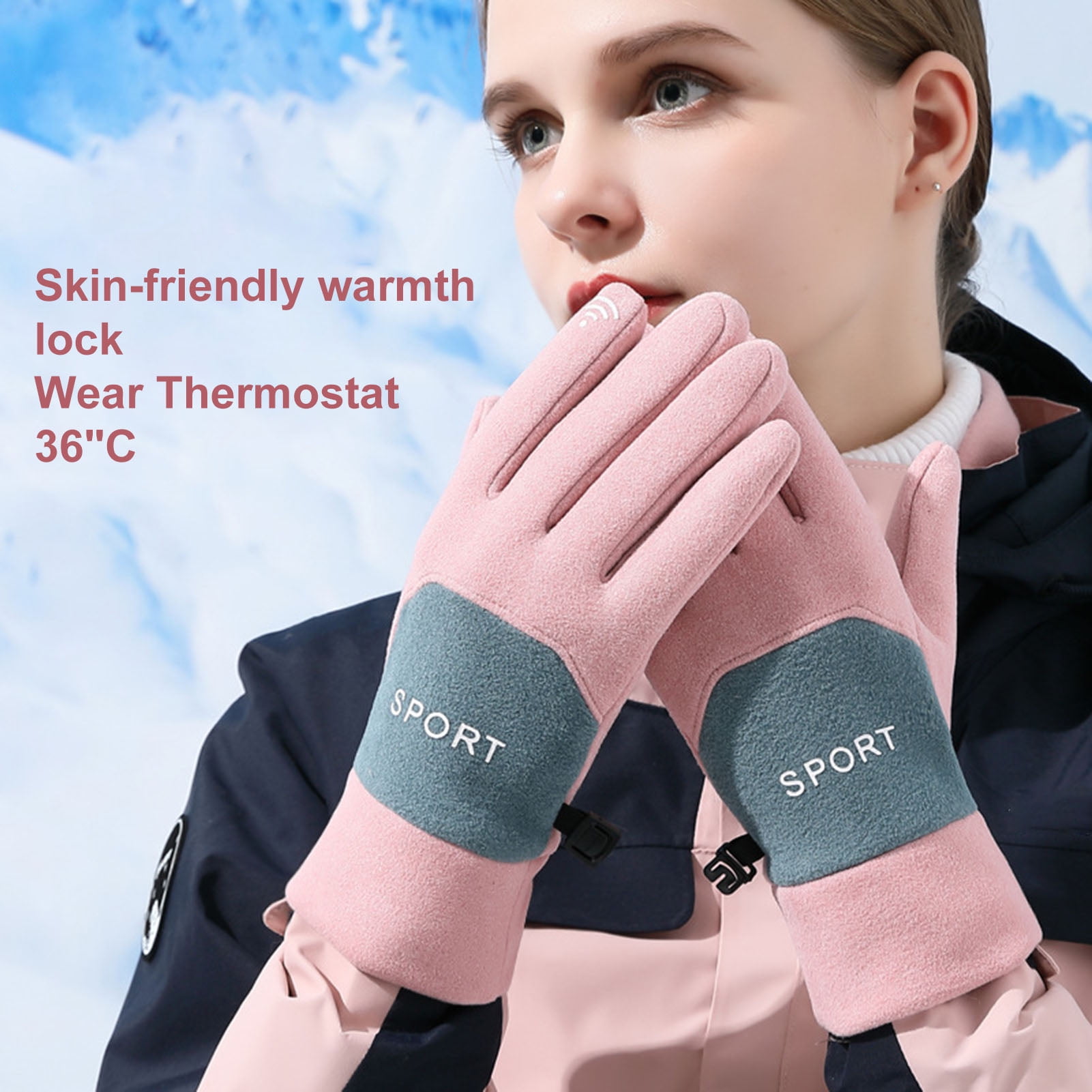 Shenmeida 1 Pair Winter Thermal Gloves Women Touch Screen Water Resistant Windproof Anti Slip