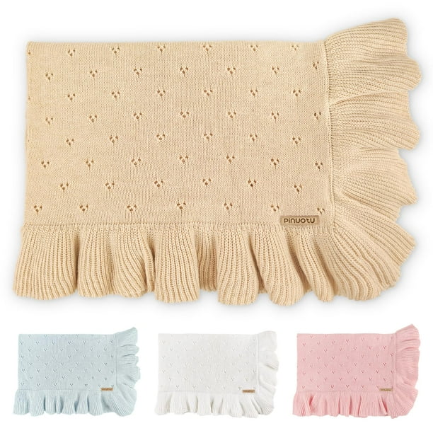 Manta de bebé Pinuotu de algodón tejida 102x79 cm beige