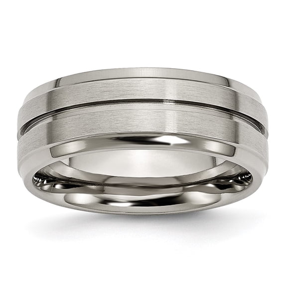 Chisel Titanium Brushed and Polished 8mm Grooved Ridged Edge Band