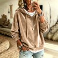thumbnail image 2 of Velvet Sweatshirt for Women Long Sleeve Hooded Drawstring Pullover Tops Fall Winter Casual Oversized Hoodie (2XL, Khaki), 2 of 8