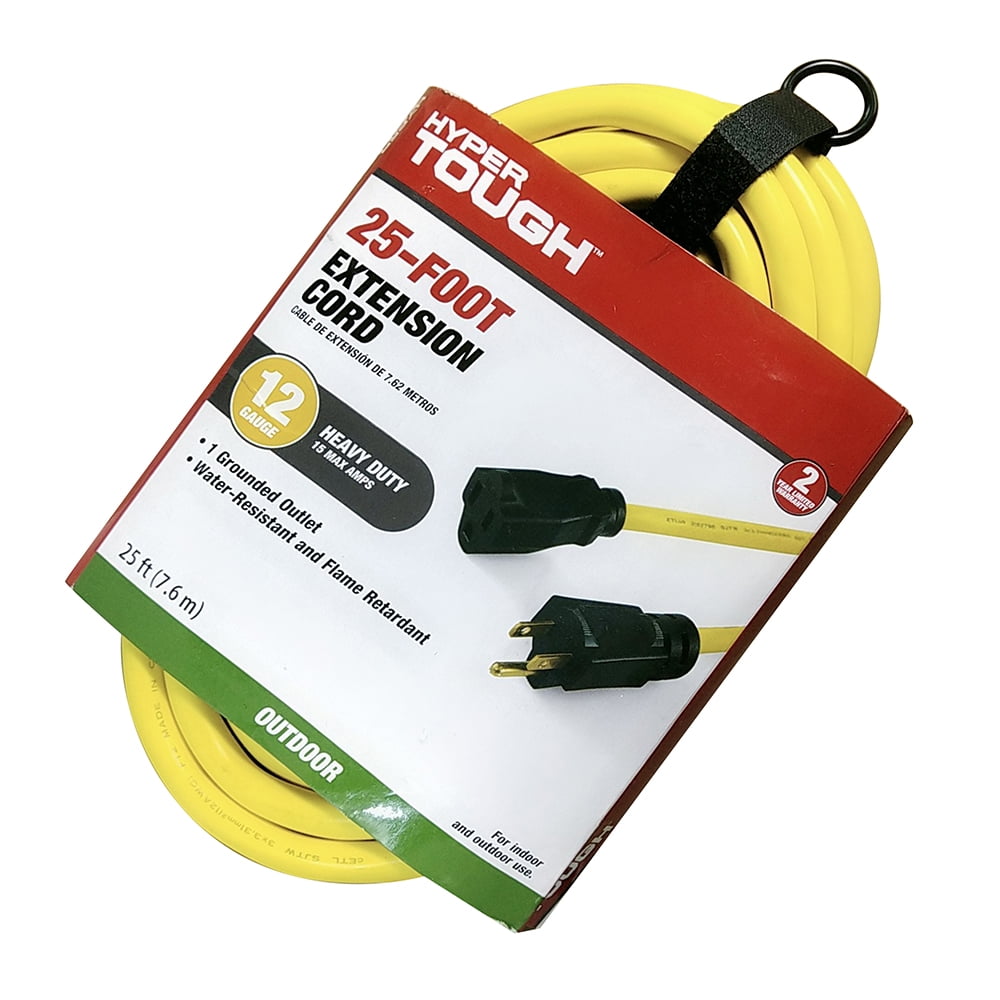 Hyper Tough 25FT 12/3 Extension Cord Yellow for Outdoor Use Walmart