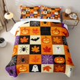 thumbnail image 2 of Feelyou Spooky Ghost Pumpkin Quilt Full, Cute Orange Maple Leaf Full Bedspread Sets, 3-Piece, 1 Comforter and 2 Pillowcases, 2 of 7