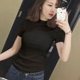thumbnail image 5 of Women Short Sleeve Mock Turtleneck for T Shirt Plain Solid Color Slim Pullover T, 5 of 11