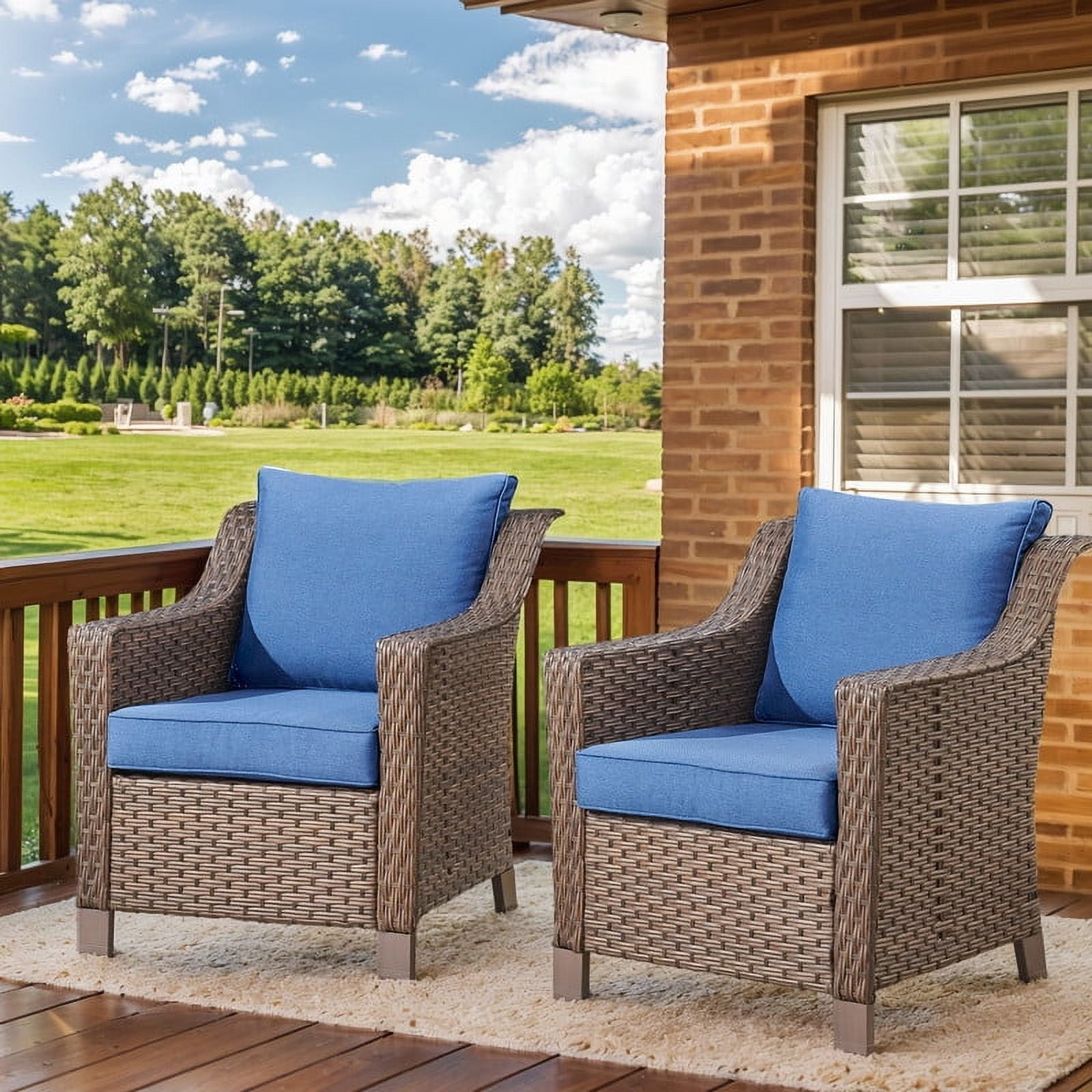 PARKWELL 9 Pieces Outdoor Patio Furniture Set 9-Seat High Back Wicker Conversation Set with Swivel Glider Chairs,Brown Wicker Navy Cushion