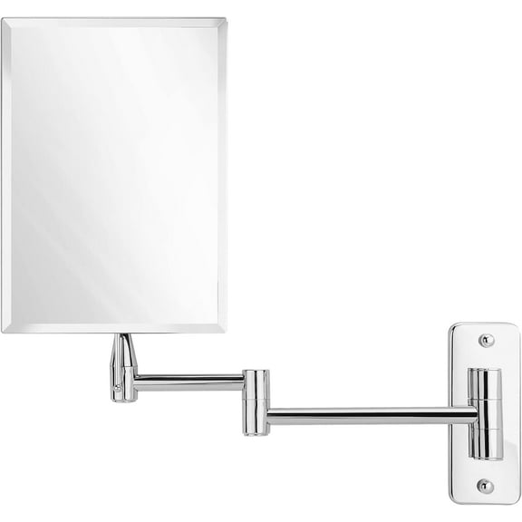 MIRRORVANA Frameless Wall Mount Mirror for Bathroom with 11" Extension Swivel, No Magnification, Rectangular 8.7" x 6.3" Surface, Chrome