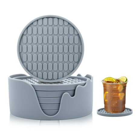 

Coasters for Drinks Silicone Coasters Set of 6 with ABS Holder Outdoor Coaster for Coffee Table Non-Slip Rubber Table Cup Mat Desk Heat Resistant & Scratch-Proof