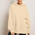 thumbnail image 2 of Sudaderas con capucha para mujer Otoño Color Sólido Básico Sudadera Suelta Talla Grande Sudadera Manga Larga Bolsillo Canguro Hombro Caído Jerséis Tops,Beige,2XL, 2 of 6