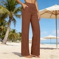 thumbnail image 6 of Aoiroe Womens High Waist Casual Pants Straight Leg Vacation Comfy Lounge Pocket Linen Trousers Coffee 3XL, 6 of 8