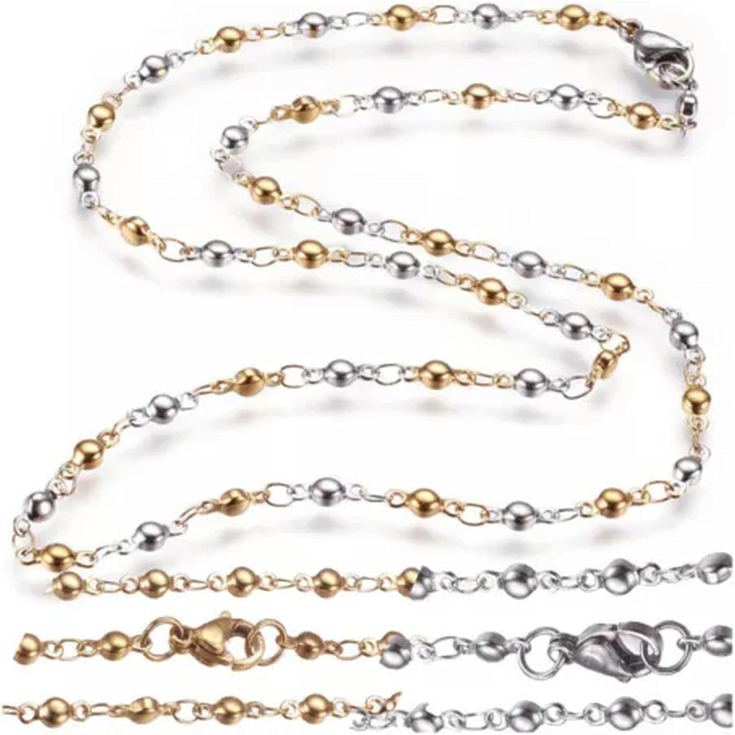 Stainless Steel Premium Necklaces Lobster Gold Silver 17.9 inches 45.5cm Z639-Silver/Gold[m306]