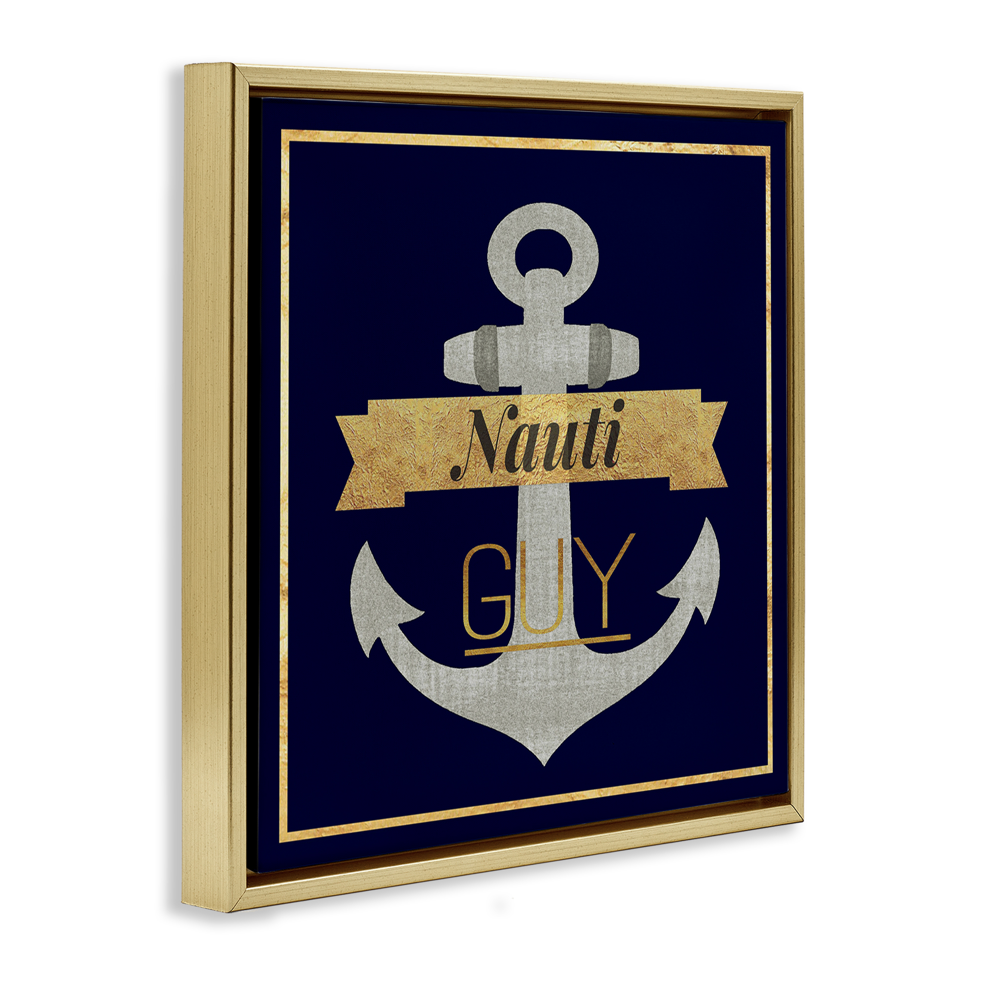 Stupell Industries Nauti Guy with Anchor Novelty & Humor Painting Gold Floater Framed Canvas Art Print Wall Art, 25 x 25