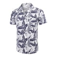 thumbnail image 3 of COOFANDY Mens Hawaiian Shirt Short Sleeve Buttoon Down Shirts Casual Tropical Floral Summer Linen Shirts Palm Leaf-blue&white XL, 3 of 5