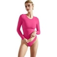 thumbnail image 2 of Women Double Lined Fitted Basic T Shirts Crew Neck Long Sleeve Crop Top, 2 of 6