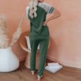 thumbnail image 6 of XIAONU Womens Pajamas Set Casual Color Block Short Sleeve Top And Elastic High Waist Drawsting Long Pants Sleepwear Loungewear Set, 6 of 7