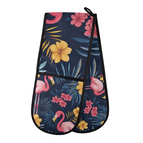 Yayeee Double Oven Mitt Kitchen Heat Resistant Baking 35" x7" Quilted Glove, Red Floral Flamingo