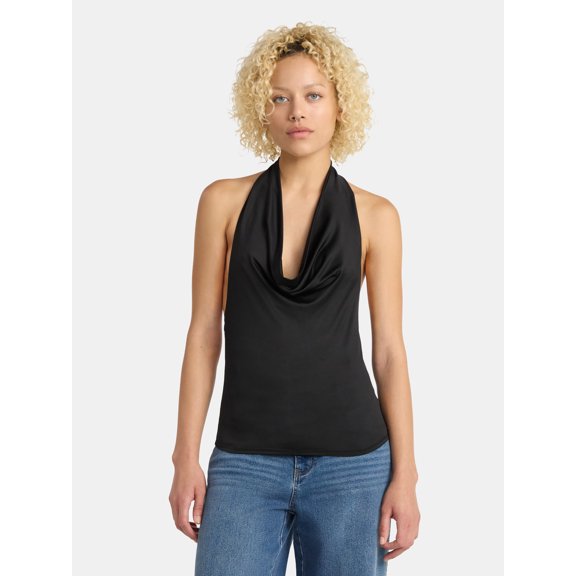No Boundaries Cowl Neck Halter Top, Women's