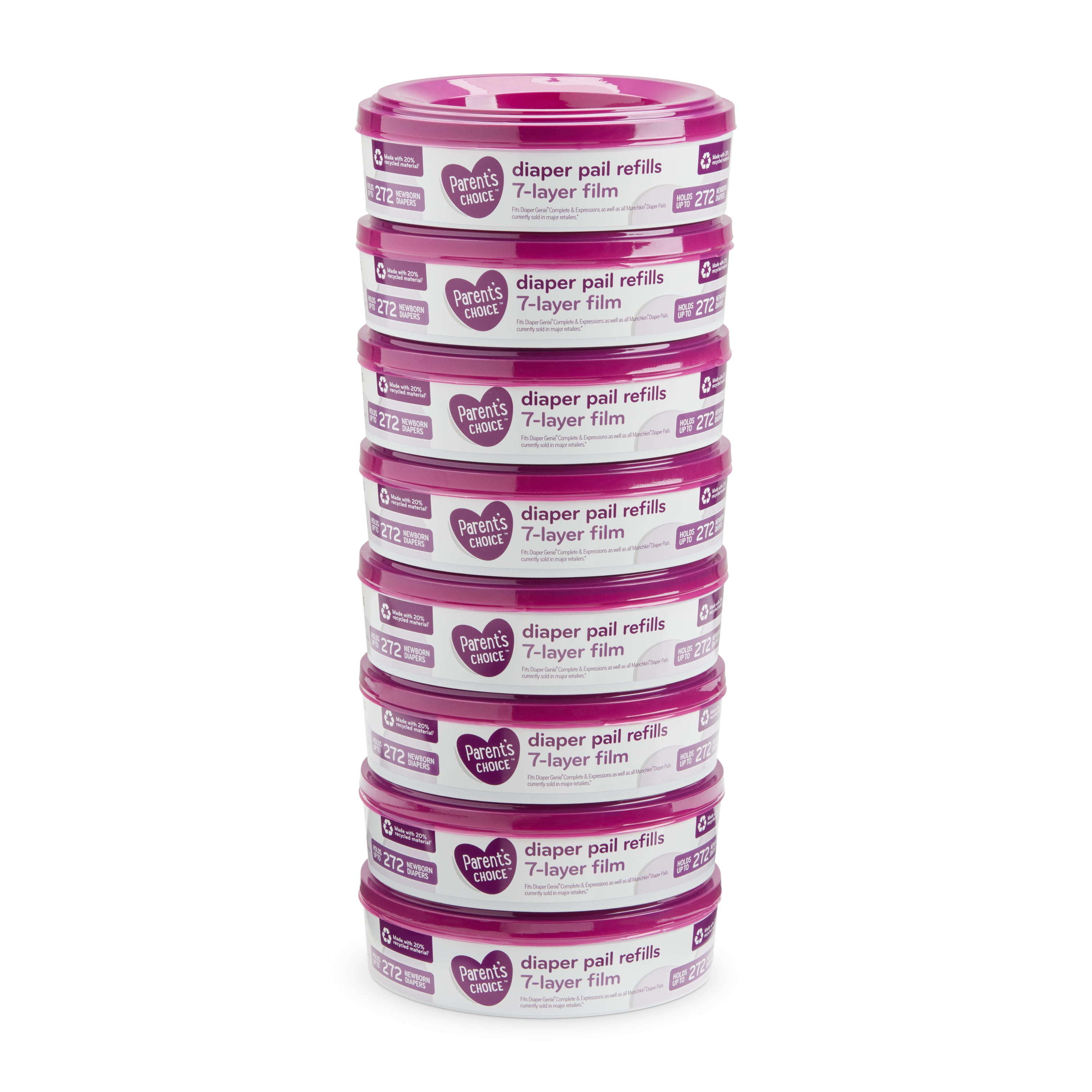 (3 pack) Parent's Choice Diaper Pail Refills, Holds up to 2,176 Newborn Diapers, 8 Count