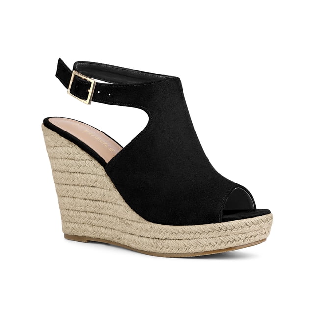 BLISSFUL STEP Sandales à Talon Compensé Plateforme à Bout Ouvert à Bride Arrière pour Femmes Noir (Taille 10)