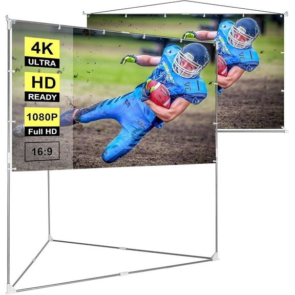 100 Inch 2-in-1 Portable Video Projector Screen with Triangle Stand, 16:9 Aspect Ratio Hanging Screen for Home School Office Indoor Outdoor