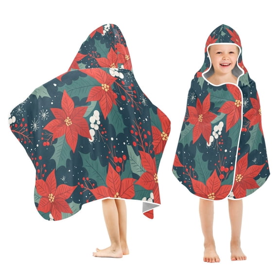 Yayeee Kids Hooded Towel with Hand Pockets Beach Soft Absorbent Bath Wrap 50 x 23.5 inch, Christmas Berries