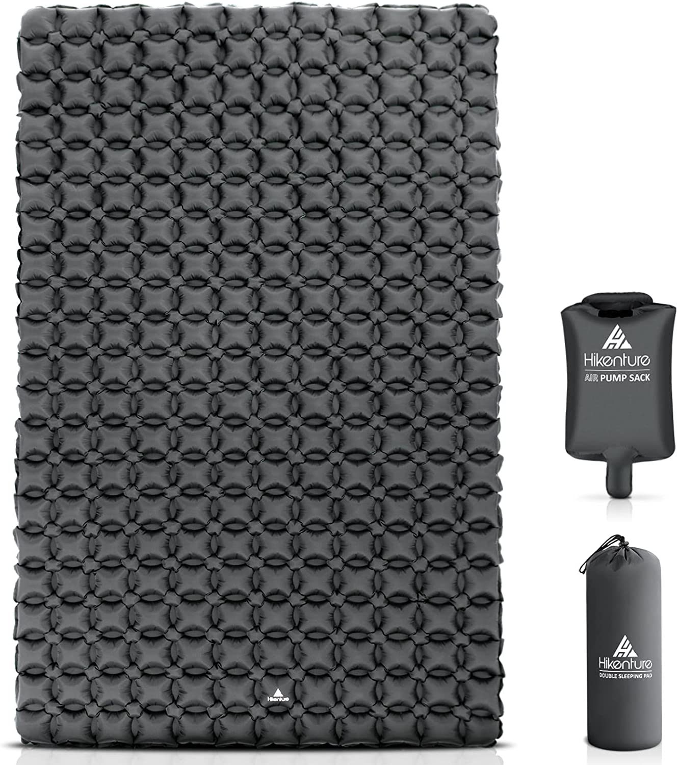 Hikenture Matelas Double Ultraléger pour Camping, Matelas de Camping Portable Imperméable avec Sac à Pompe, Matelas de Camping Gonflable Confortable pour 2 Personnes, Tapis de Couchage Ripstop pour Randonnée