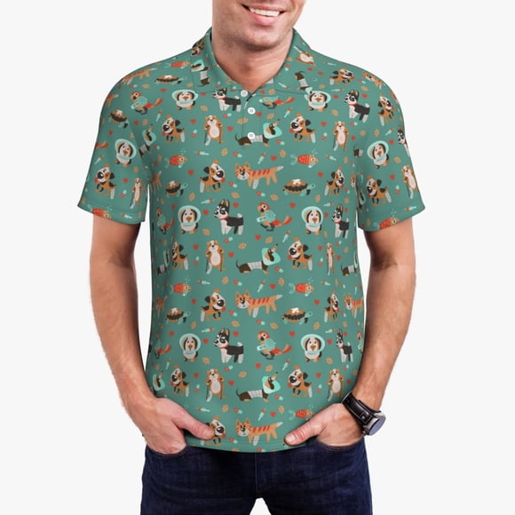 Vsdgher Chemises Polo Imprimées pour Cliniques Vétérinaires pour Hommes, Chemise Polo Extensible à Manches Courtes pour Hommes, Chemises pour Hommes-Petites Tailles