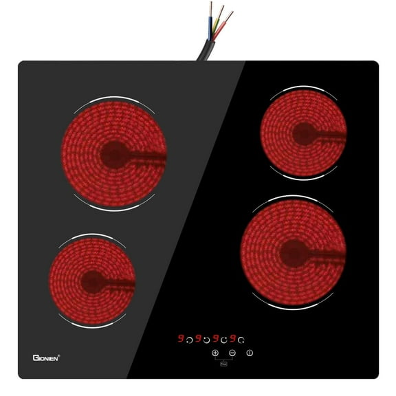GIONIEN 24 Inch Electric Cooktop, 6000W Built-in 4 Burner Ceramic Stove, 220~240V Hardwired Drop-in Electric Stove Top with Touch Control, 9 Power Levels, Timer, Child Lock, Overheat Protection