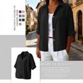 thumbnail image 6 of Sheghy Womens Tops Oversized Urban Solid Cotton Linen Lapel Button Curved Hem 3/4 Sleeve Outer Shirt Black S, 6 of 7