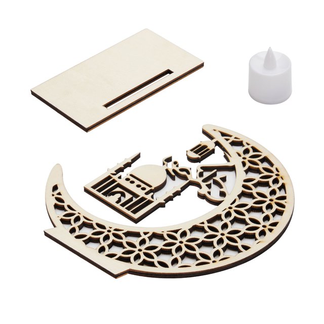 xiaxaixu Eid Crafts Night Light, Battery Operated 3D Wooden Moon Shaped LED Light Home Table Decor