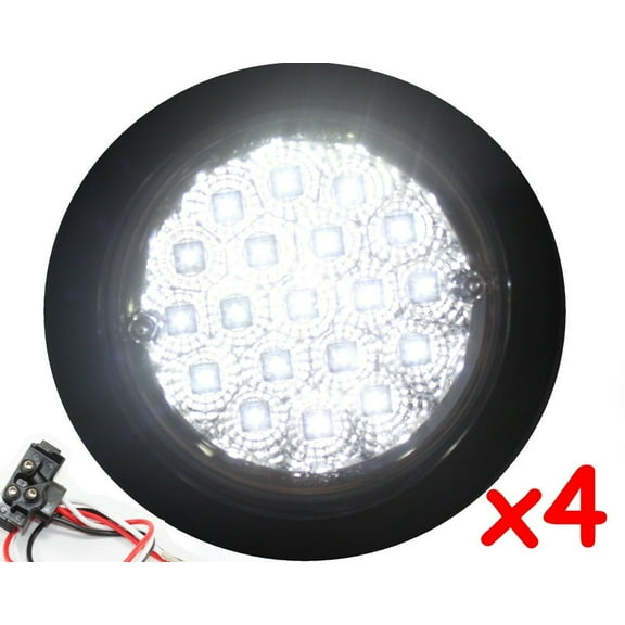 4 Round White Truck Trailer 4" Back-up Reverse Fog LED LIGHT Bright Grommet plug 25114C-WK