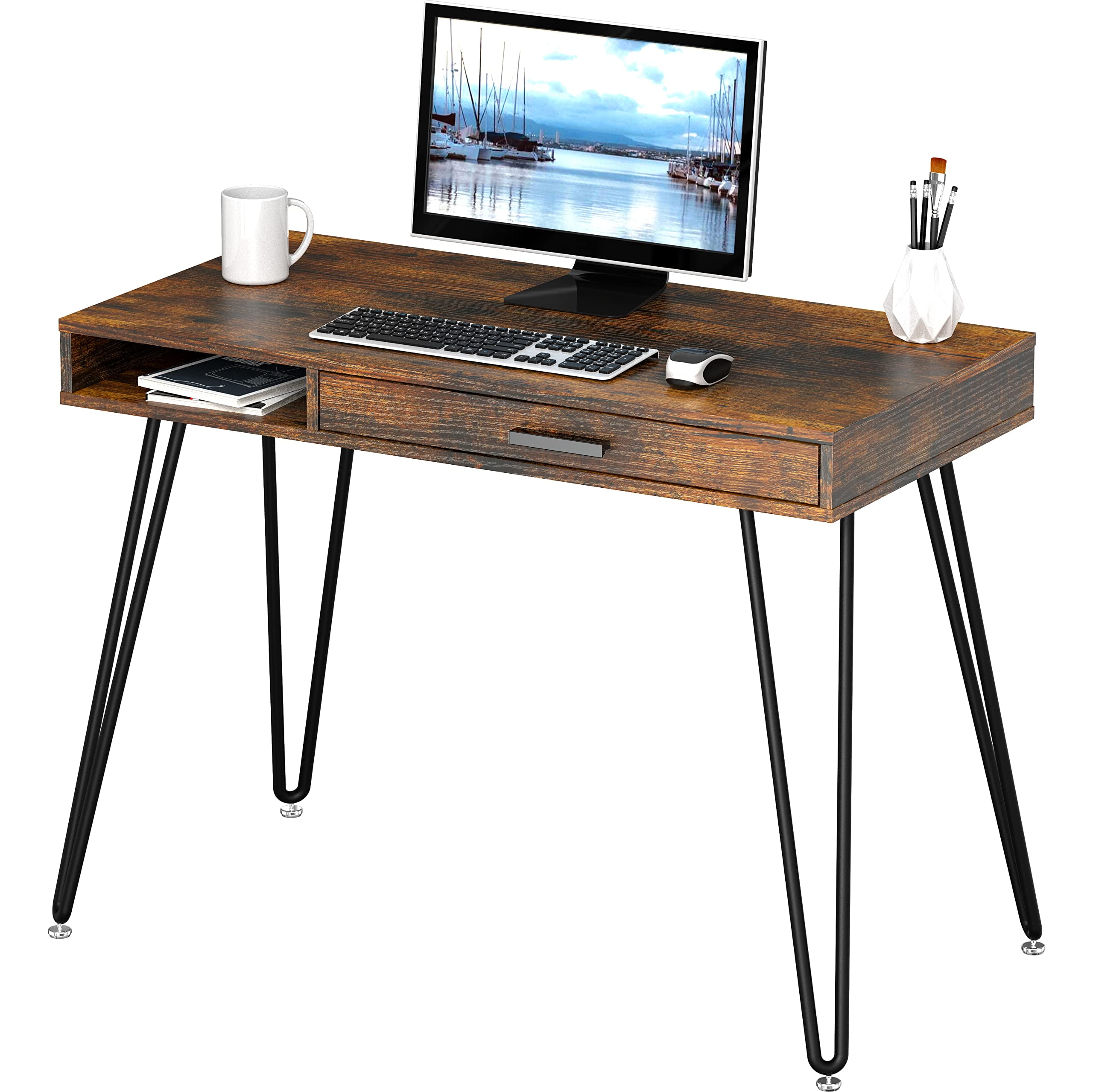 SHW Claire 40Inch Desk with drawer, Rustic Brown