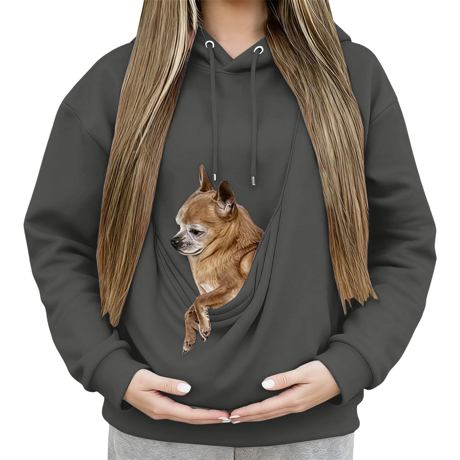 Hoodie Cat Dog Pouch Sweatshirt Puppy Kitten Holder Carrier Pullover Kangaroo Pocket Animal Holder Hoodies Dark Gray XL