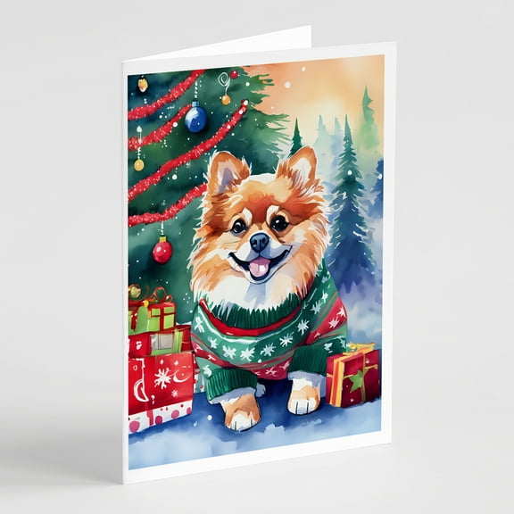 Pomeranian Christmas Greeting Cards Pack of 8 7 in x 5 in