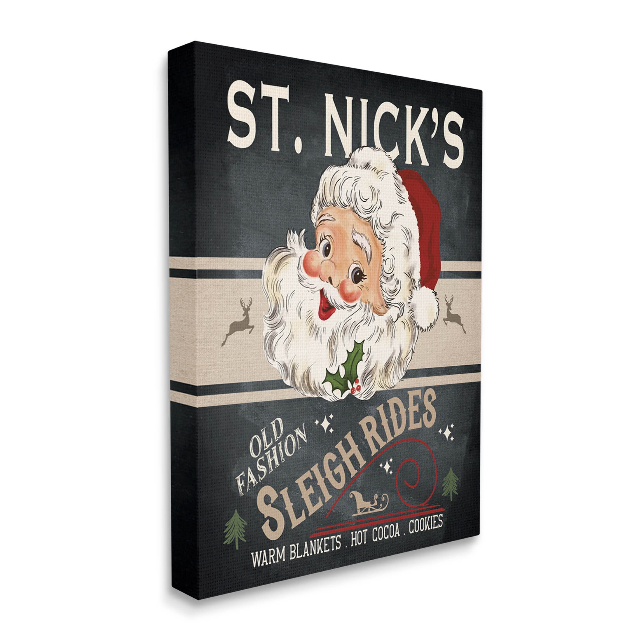 St. Nick's Sleigh Rides Vintage Style Sign Holiday Graphic Art Gallery Wrapped Canvas Print Wall Art