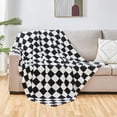 thumbnail image 3 of Checkered Flannel Throw Blanket, Soft Cozy Checkerboard Grid Pattern Fleece Blanket for Couch Bed Sofa, Black 50 x 60 Inches, 3 of 6