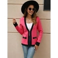 thumbnail image 3 of Women's Open Front Cardigan Sweaters with Trim, Long Sleeve Knit Cardigan Casual for Fall and Winter Rose Red L, 3 of 8