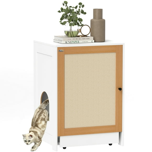 PawHut Cat Litter Box Enclosure, Hidden Litter Box Furniture, Oak