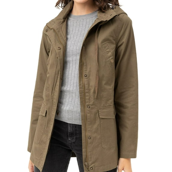 Women's Slim Fit Military Anorak Safari Utility Hoodie Jacket. Stylish hooded utility anorok jacket is trendy and comfortable.