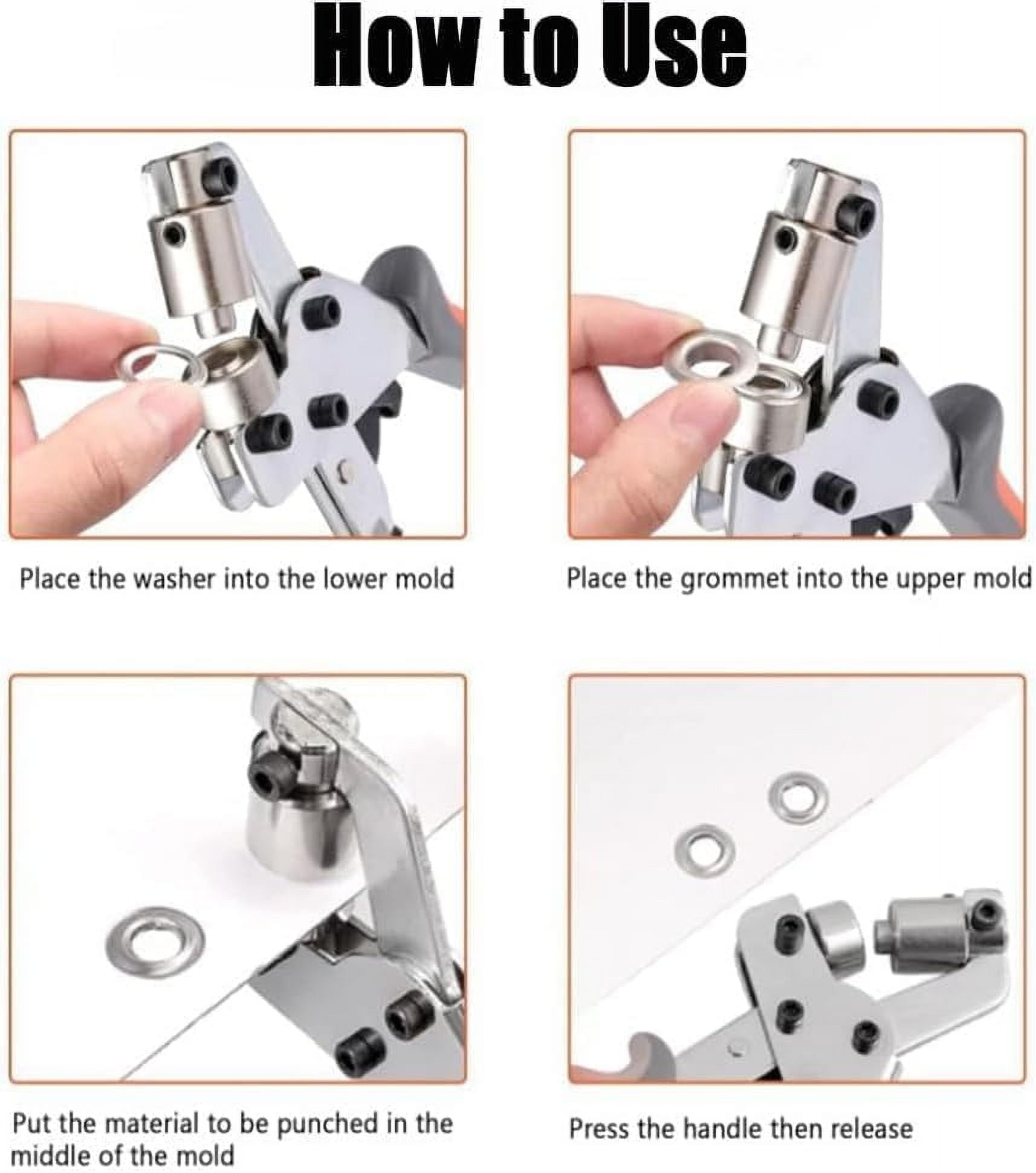 Boksene Eyelet Pliers for Tarpaulins, Boksene Eyelet Pliers Set, 0.39 in/10.5mm Eyelets and Grommets Punch Plier Kit with 100pcs Silver Grommets, for Fabrics, Canvas, Tarpaulin and More (1pcs-A)