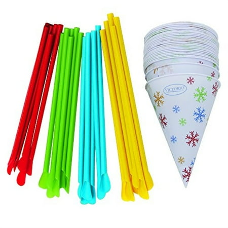 Natural Woven Straw - Time for Treats Snow Cone Cups and Spoon Straws 25-Pack by VICTORIO VKP1125