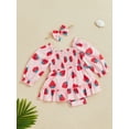 thumbnail image 3 of Suealasg Baby Girl Romper Dress + Headband Long Sleeve Floral Strawberry Print Romper Dress 3 6 12 18 24 Months Newborn Girl Spring Autumn Coming Home Outfits, 3 of 7