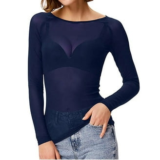 Daznico Women's Mesh Sheer Long Sleeve Layering Top, Size M