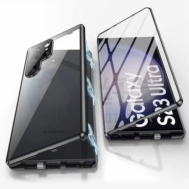 Aplicable a Samsung S23u Magnetic King S24/S22 HD Estuche para teléfono resistente a caídas con espejo y hebilla magnética de metal a prueba de mirones