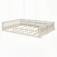 thumbnail image 3 of Wood Full Size Upholstered Platform Bed with Beige Guardrail and Pillow - Safe & Comfortable, 3 of 14