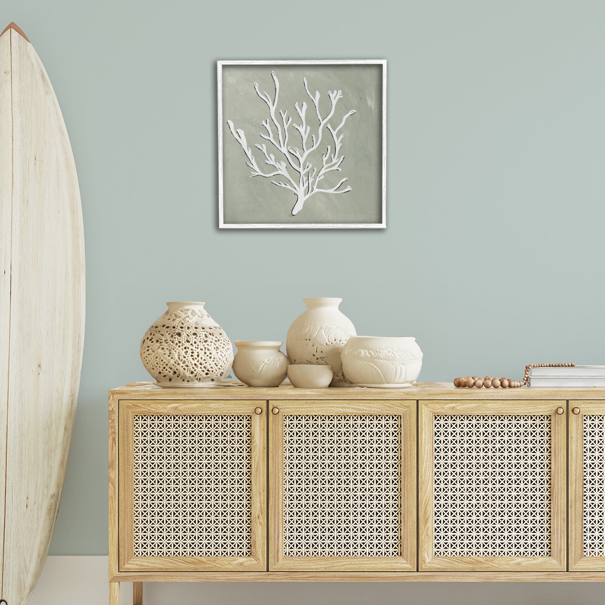 Stupell Industries White Coral Sprig Coastal Painting White Framed Art Print Wall Art, 24 x 24