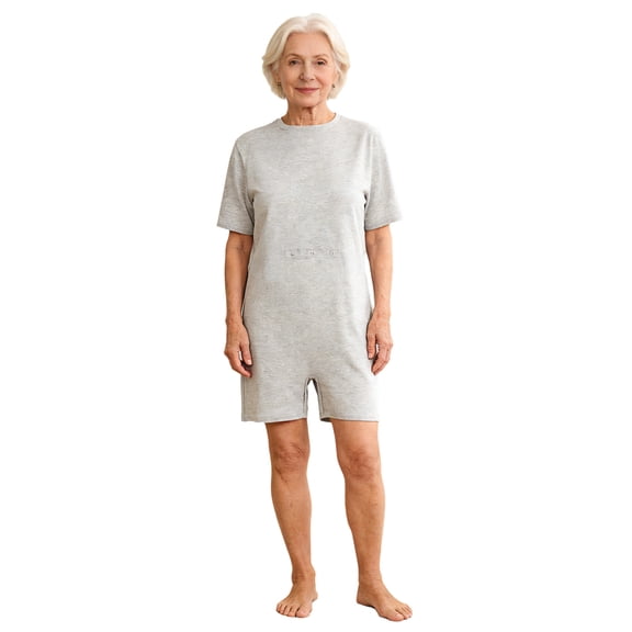 Eandarui Adaptive Cotton Jumpsuit for Women Anti-strip Back-zip Bodysuit Elderly One-piece for Special Needs Grey S