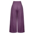 thumbnail image 4 of cfhntfmh Womens Linen Palazzo Pants Summer Boho Wide Leg High Rise Casual Lounge Pant Beach Travel Vacation Outfits（Purple,X-Large), 4 of 7